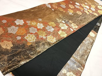 平和屋着物◎六通柄袋帯　唐織　枝花文　金銀糸　正絹　逸品　AABL5655yx