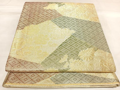 平和屋着物◎佐賀錦　六通柄　京袋帯　草花文　金糸　正絹　逸品　AABL5657yx