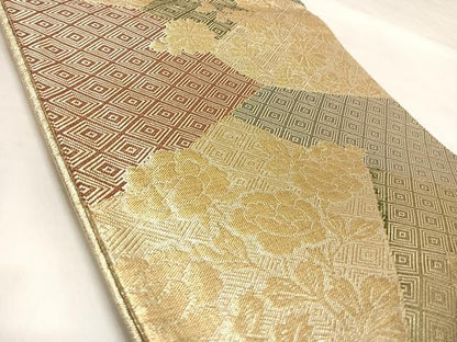 平和屋着物◎佐賀錦　六通柄　京袋帯　草花文　金糸　正絹　逸品　AABL5657yx