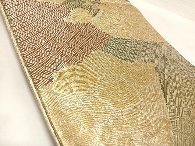 平和屋着物◎佐賀錦　六通柄　京袋帯　草花文　金糸　正絹　逸品　AABL5657yx
