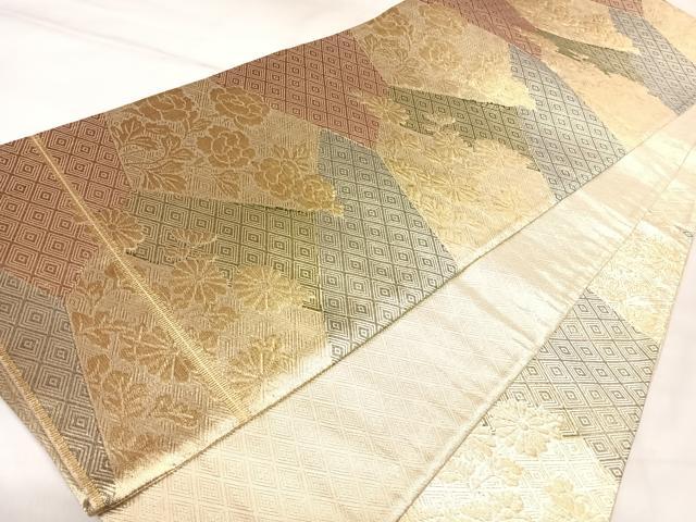 平和屋着物◎佐賀錦　六通柄　京袋帯　草花文　金糸　正絹　逸品　AABL5657yx
