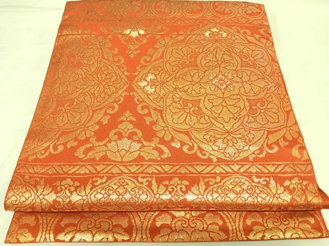 平和屋着物◎六通柄　本袋帯　正倉院花文　金糸　正絹　逸品　AABL5663yx