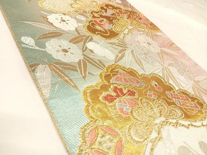 平和屋着物◎両面　六通柄袋帯　唐織　梅松文　金銀糸　正絹　逸品　AABL5666yx