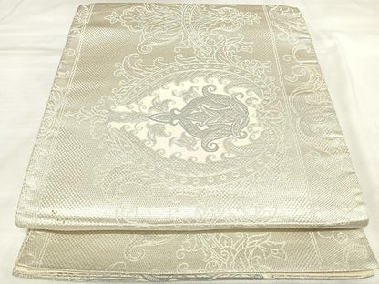 平和屋着物◎六通柄袋帯　更紗花文　銀糸　正絹　逸品　AABL5669yx
