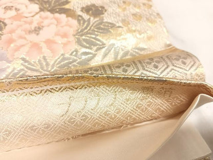 平和屋着物◎六通柄袋帯　花鳥文　プラチナ二重箔　正絹　逸品　AABL5671yx