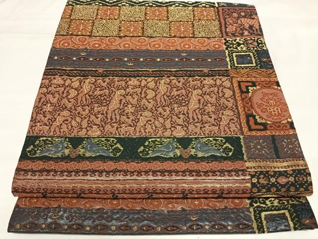 平和屋着物◎九寸開き名古屋帯　唐織　吉祥文　金糸　正絹　逸品　AABL5672yx