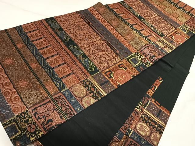 平和屋着物◎九寸開き名古屋帯　唐織　吉祥文　金糸　正絹　逸品　AABL5672yx