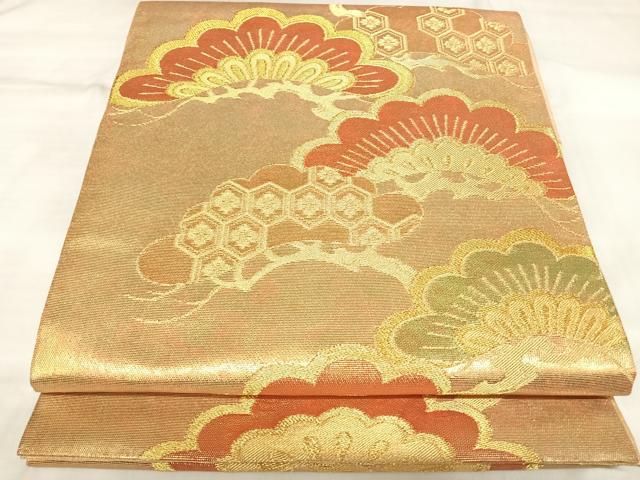 平和屋着物◎六通柄袋帯　枝松文　金糸　正絹　逸品　AABL5673yx