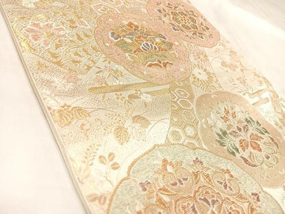 平和屋着物◎六通柄袋帯　鏡裏熨斗華文　金糸　正絹　逸品　AABL5675yx