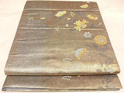 平和屋着物◎六通柄袋帯　箔好美　草花文　金銀糸　正絹　逸品　AABL5677yx