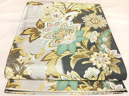 平和屋着物◎六通柄袋帯　唐織　更紗花文　金銀糸　正絹　逸品　AABL5680yx