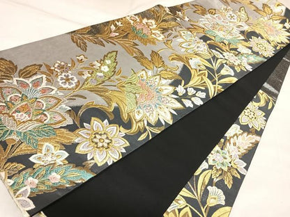 平和屋着物◎六通柄袋帯　唐織　更紗花文　金銀糸　正絹　逸品　AABL5680yx