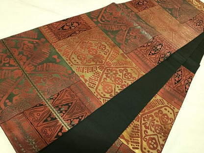 平和屋着物◎六通柄袋帯　幾何学花文　金糸　正絹　逸品　AABL5683yx