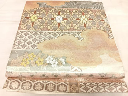 平和屋着物◎六通柄袋帯　吉祥草花文　金銀糸　正絹　逸品　AABL5684yx