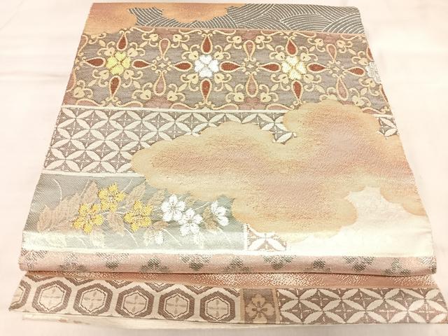 平和屋着物◎六通柄袋帯　吉祥草花文　金銀糸　正絹　逸品　AABL5684yx