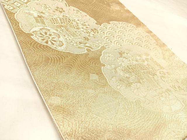 平和屋着物◎佐賀つづれ織　六通柄袋帯　雪輪御所車花文　金糸　正絹　逸品　AABL5694yx