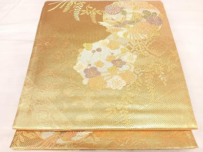 平和屋着物◎佐賀錦　六通柄袋帯　鳳凰花丸文　金銀糸　正絹　逸品　AABL5695yx
