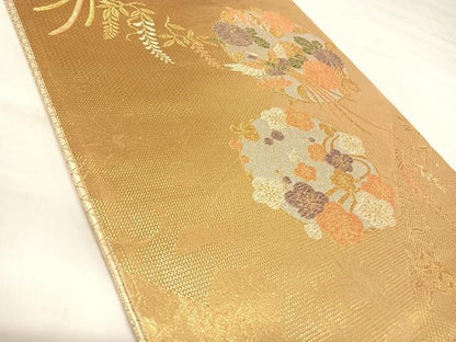 平和屋着物◎佐賀錦　六通柄袋帯　鳳凰花丸文　金銀糸　正絹　逸品　AABL5695yx