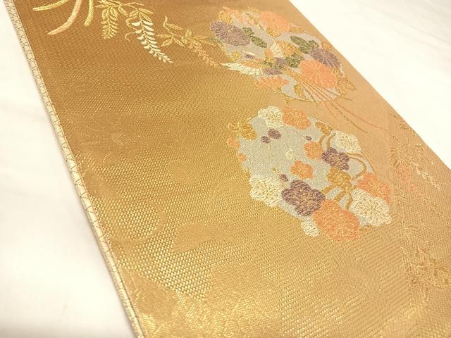 平和屋着物◎佐賀錦　六通柄袋帯　鳳凰花丸文　金銀糸　正絹　逸品　AABL5695yx