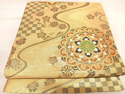 平和屋着物◎佐賀錦　六通柄袋帯　唐織　正倉院花文　金糸　正絹　逸品　AABL5698yx