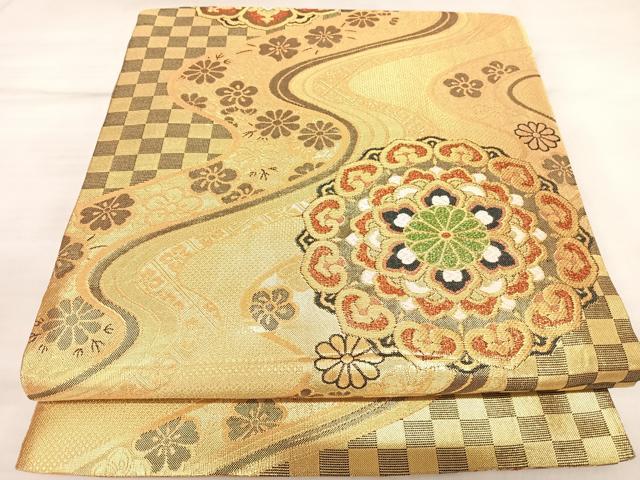 平和屋着物◎佐賀錦　六通柄袋帯　唐織　正倉院花文　金糸　正絹　逸品　AABL5698yx