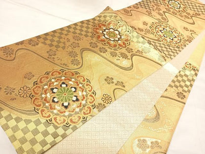 平和屋着物◎佐賀錦　六通柄袋帯　唐織　正倉院花文　金糸　正絹　逸品　AABL5698yx