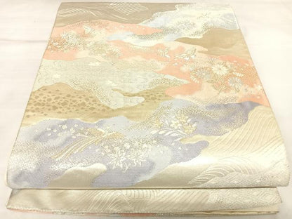 平和屋着物◎六通柄袋帯　唐織　雲取り舞蝶花鳥文　金銀糸　正絹　逸品　AABL5699yx