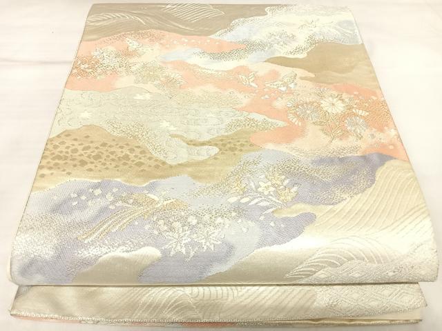平和屋着物◎六通柄袋帯　唐織　雲取り舞蝶花鳥文　金銀糸　正絹　逸品　AABL5699yx