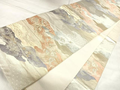 平和屋着物◎六通柄袋帯　唐織　雲取り舞蝶花鳥文　金銀糸　正絹　逸品　AABL5699yx