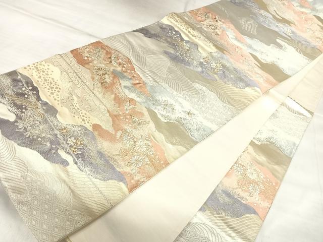 平和屋着物◎六通柄袋帯　唐織　雲取り舞蝶花鳥文　金銀糸　正絹　逸品　AABL5699yx