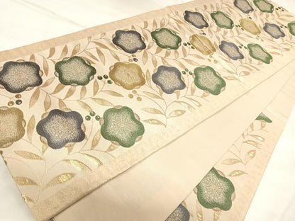 平和屋着物◎六通柄　京袋帯　枝花文　金糸　正絹　逸品　AABL5701yx