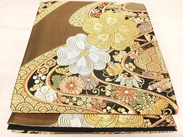 平和屋着物◎六通柄袋帯　唐織　松竹梅　金銀糸　正絹　逸品　AABL5702yx