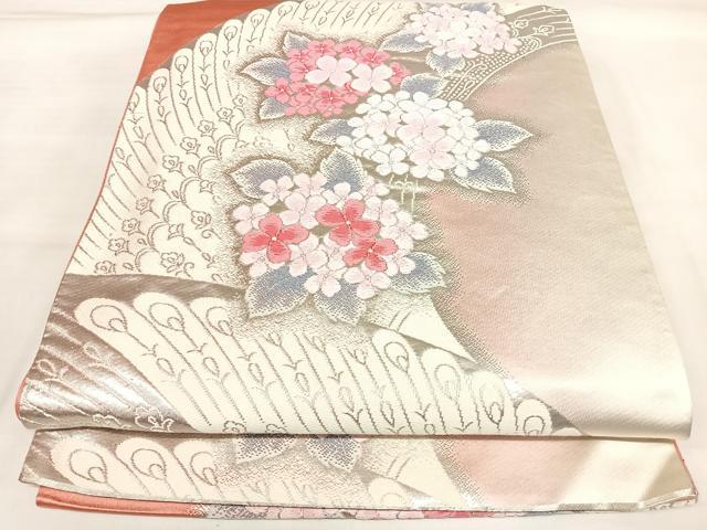 平和屋着物◎六通柄袋帯　唐織　草花文　銀糸　正絹　逸品　AABL5704yx
