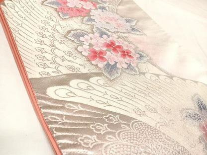 平和屋着物◎六通柄袋帯　唐織　草花文　銀糸　正絹　逸品　AABL5704yx