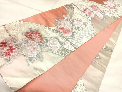 平和屋着物◎六通柄袋帯　唐織　草花文　銀糸　正絹　逸品　AABL5704yx