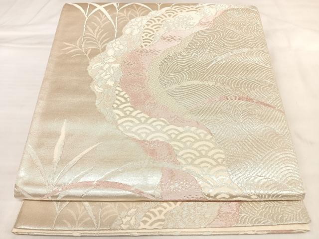 平和屋着物◎両面六通柄袋帯　道長花文　銀糸　正絹　逸品　AABL5705yx