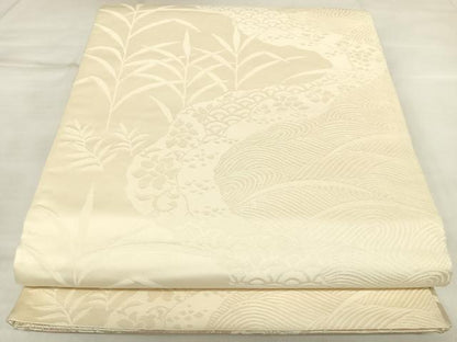 平和屋着物◎両面六通柄袋帯　道長花文　銀糸　正絹　逸品　AABL5705yx