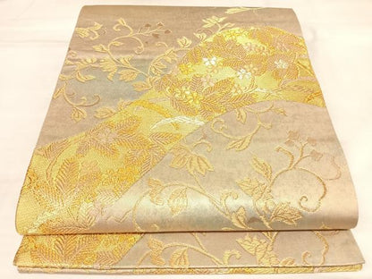 平和屋着物◎六通柄袋帯　遠州松寿唐草文　金糸　引箔　正絹　逸品　AABL5706yx
