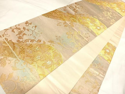 平和屋着物◎六通柄袋帯　遠州松寿唐草文　金糸　引箔　正絹　逸品　AABL5706yx
