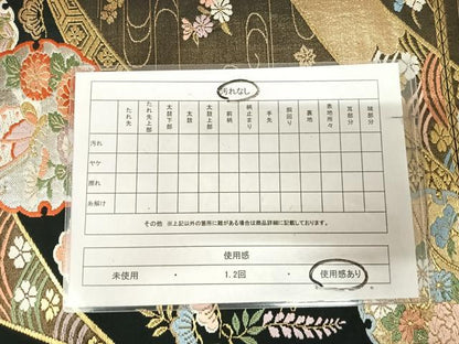 平和屋着物◎六通柄袋帯　唐織　雪輪花蝶文　黒地　金銀糸　正絹　逸品　AABL5707yx