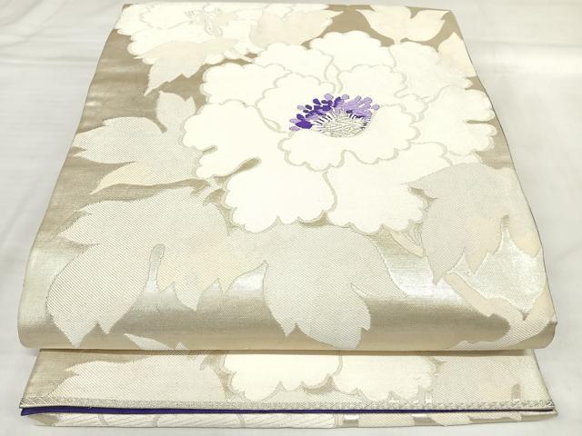 平和屋着物◎六通柄袋帯　唐織　草花文　銀糸　正絹　逸品　AABL5709yx