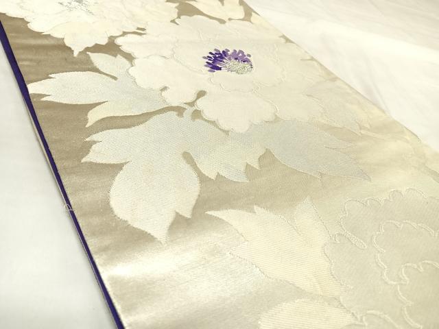 平和屋着物◎六通柄袋帯　唐織　草花文　銀糸　正絹　逸品　AABL5709yx