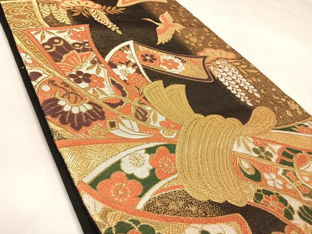平和屋着物◎六通柄袋帯　束ね熨斗飛鶴花蝶宝尽くし文　金糸　正絹　逸品　AABL5731yx