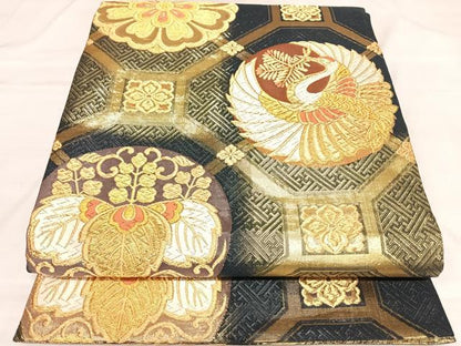 平和屋着物◎佐賀錦　六通柄袋帯　唐織　蜀江花鶴文　金糸　三越扱い　正絹　逸品　AABL5733yx