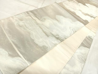 平和屋着物◎六通柄袋帯　霞雲文　銀糸　引箔　正絹　逸品　AABL5735yx
