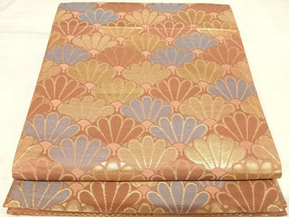 平和屋着物◎西陣古代錦　六通柄袋帯　菊青海波　金糸　正絹　逸品　AABL5738yx
