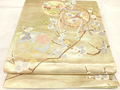 平和屋着物◎両面　六通柄袋帯　唐織　鳳凰花丸文　金糸　正絹　逸品　AABL5742yx