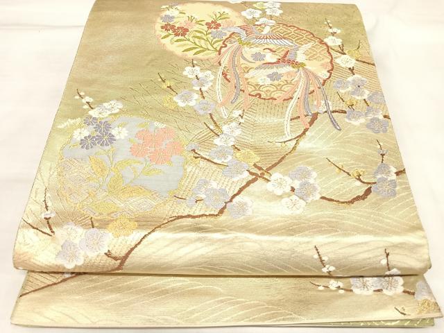 平和屋着物◎両面　六通柄袋帯　唐織　鳳凰花丸文　金糸　正絹　逸品　AABL5742yx