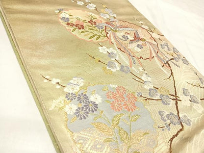平和屋着物◎両面　六通柄袋帯　唐織　鳳凰花丸文　金糸　正絹　逸品　AABL5742yx