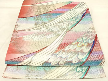 平和屋着物◎両面　全通柄袋帯　唐織　孔雀羽文　金銀糸　正絹　逸品　AABL5743yx